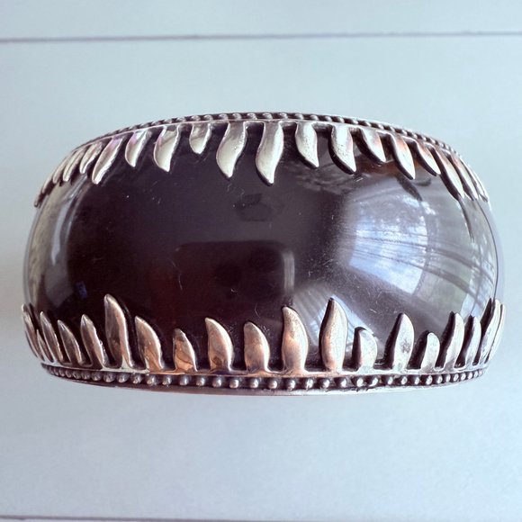 BIG Miriam Salat Mirim 34mm Black Resin Sterling Silver 925 Bangle Cuff Bracelet - Picture 4 of 10